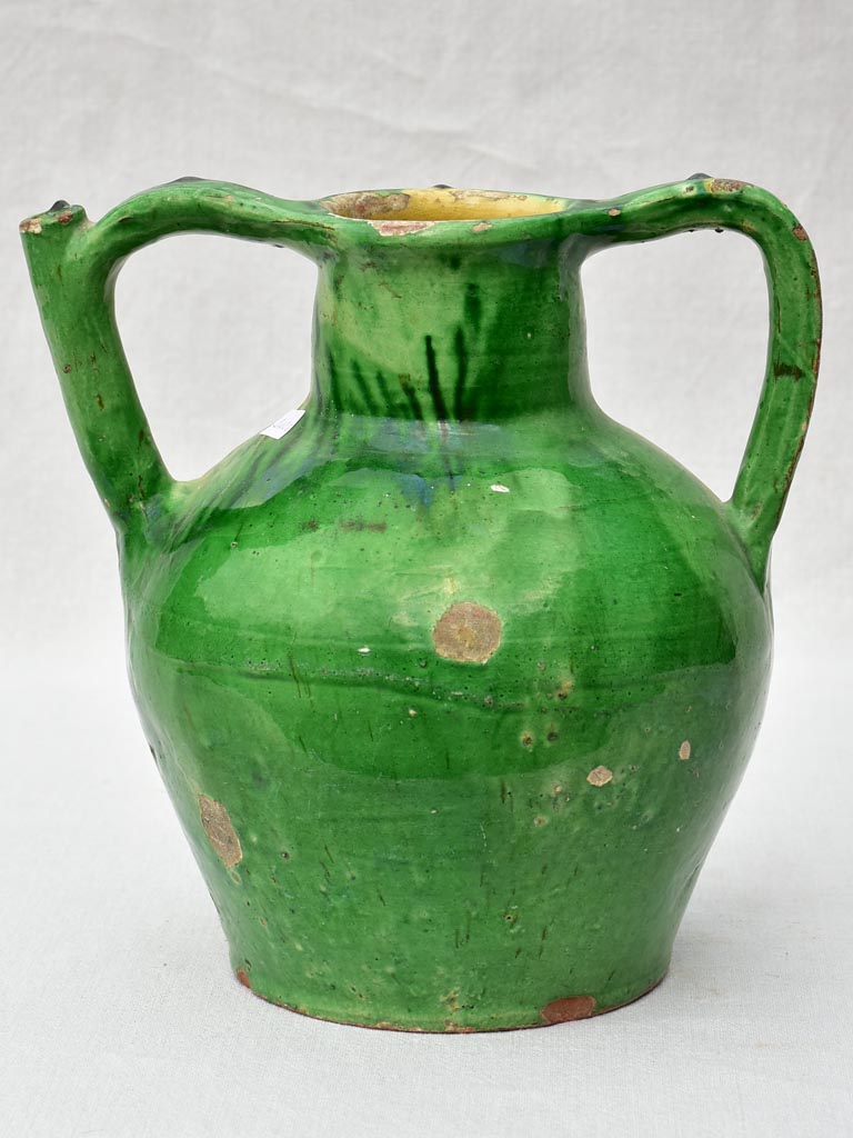 19th Century French water cruche with green glaze 12½"