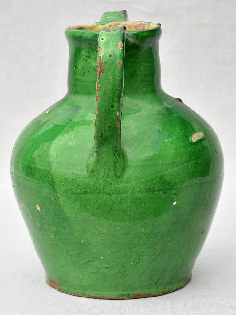 19th Century French water cruche with green glaze 12½"