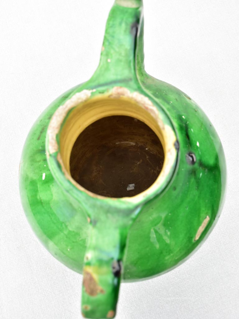 19th Century French water cruche with green glaze 12½"