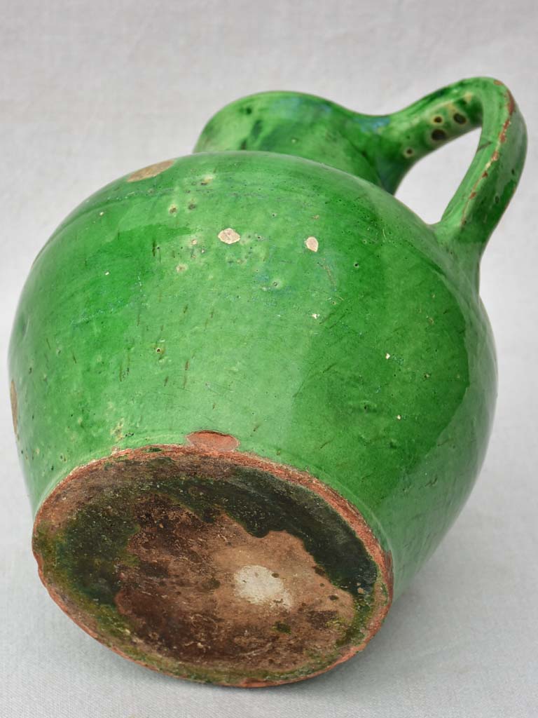 19th Century French water cruche with green glaze 12½"