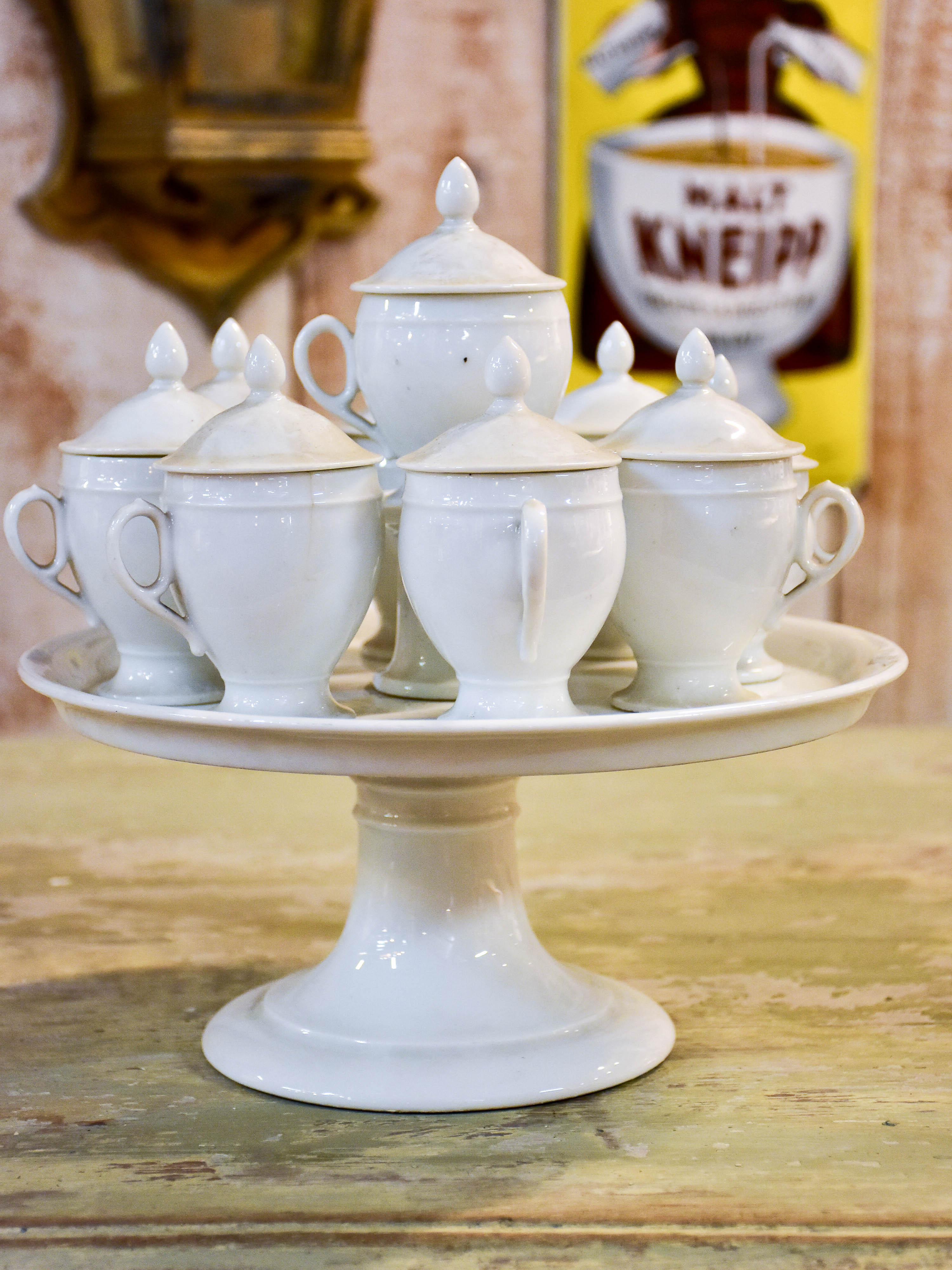 Antique French stoneware - cream pots with lids