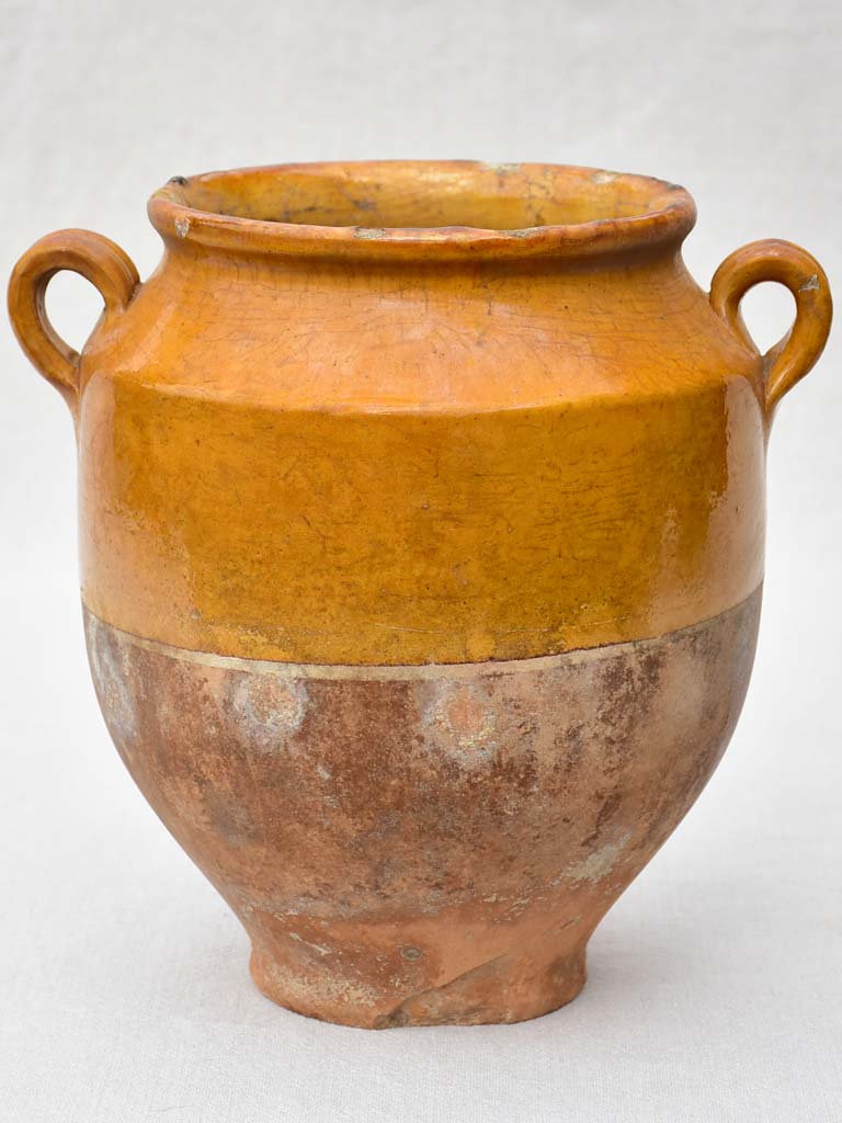 19th Century French confit pot with orange glaze 10¼"