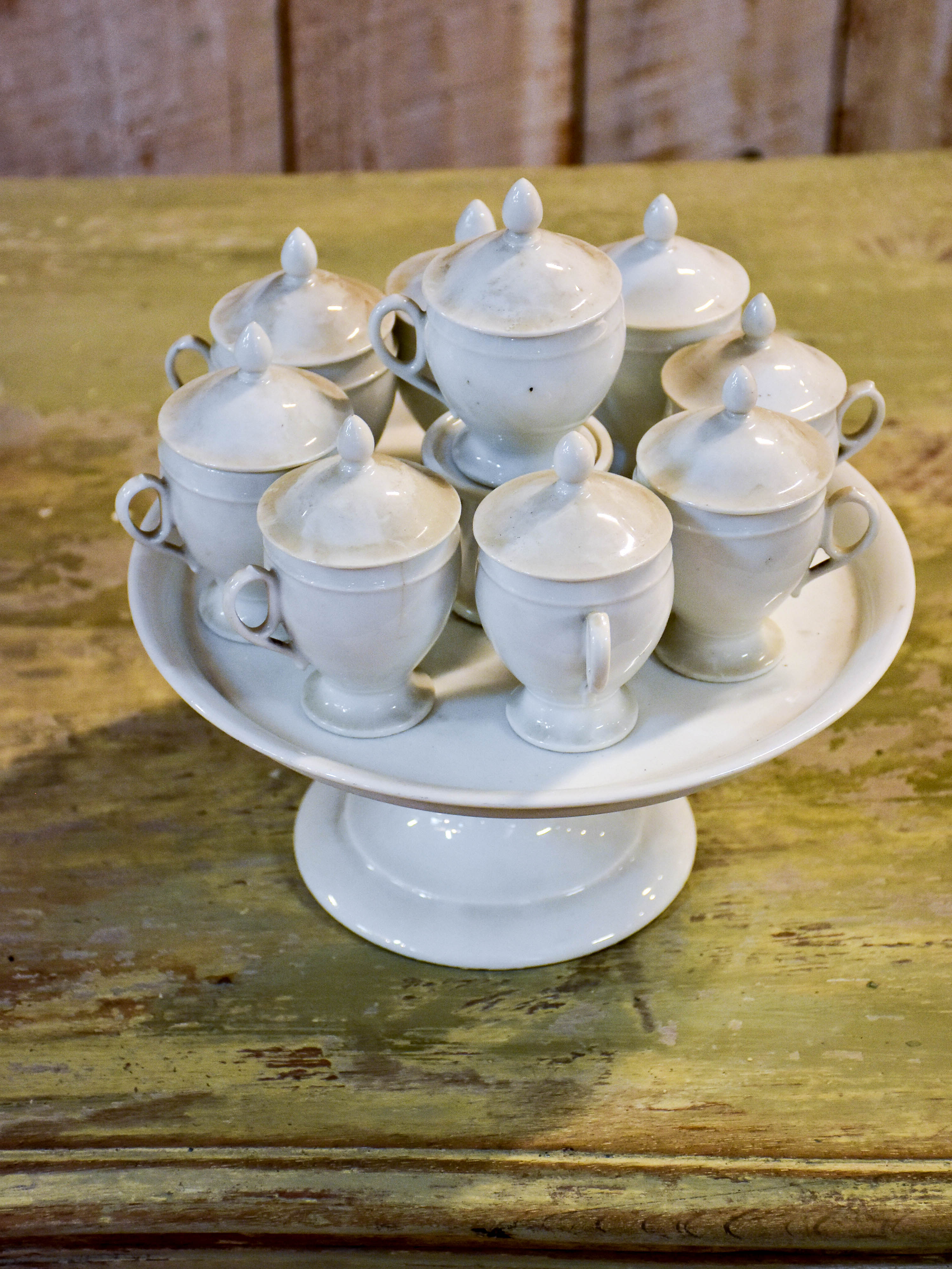 Antique French stoneware - cream pots with lids