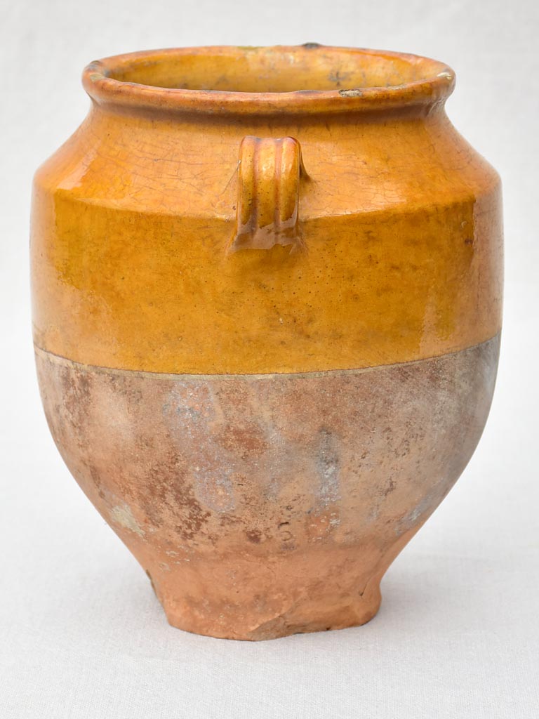 19th Century French confit pot with orange glaze 10¼"