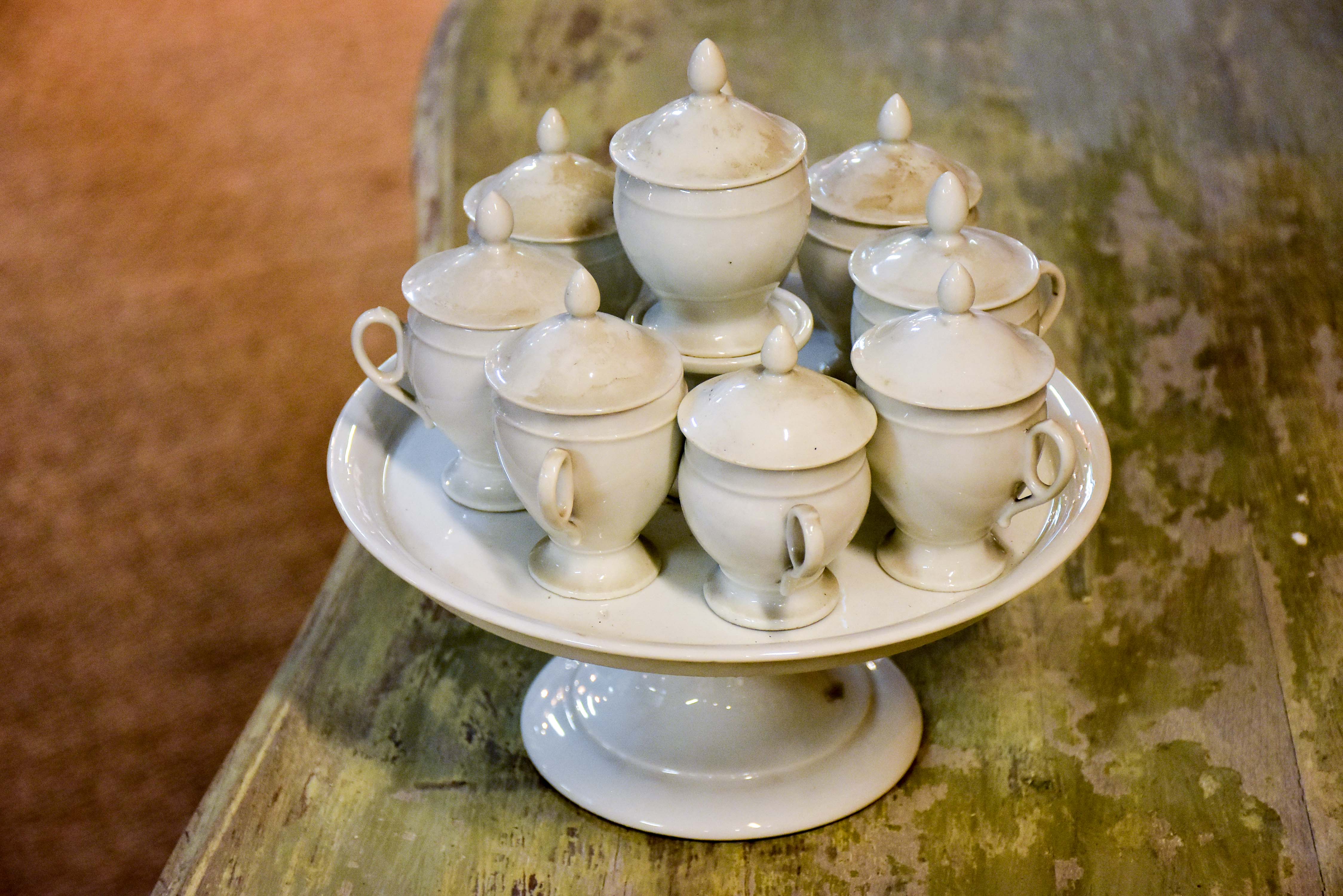 Antique French stoneware - cream pots with lids