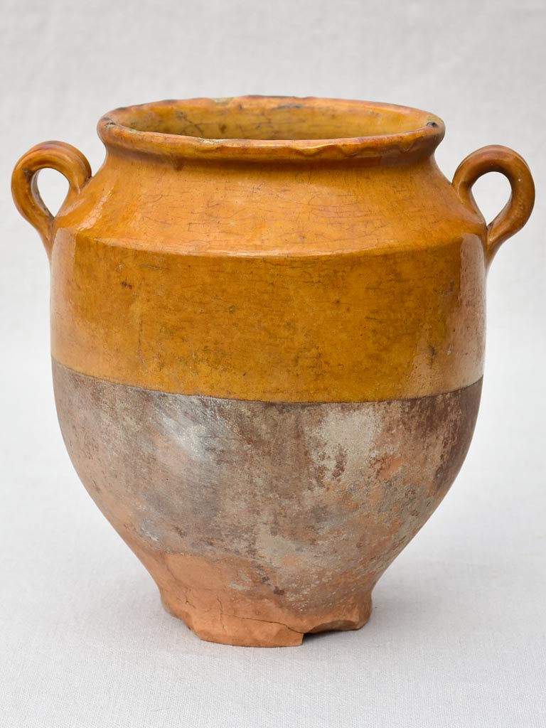 19th Century French confit pot with orange glaze 10¼"