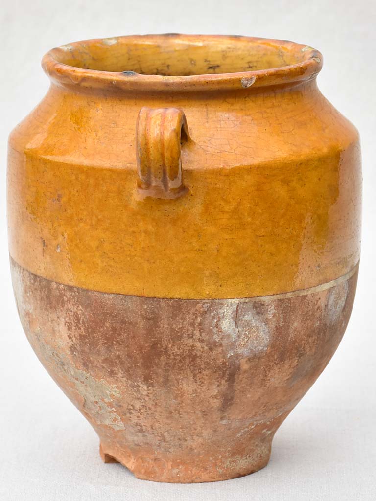 19th Century French confit pot with orange glaze 10¼"