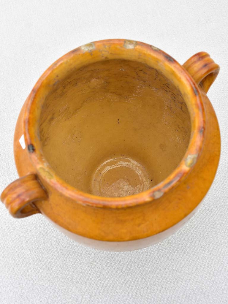 19th Century French confit pot with orange glaze 10¼"