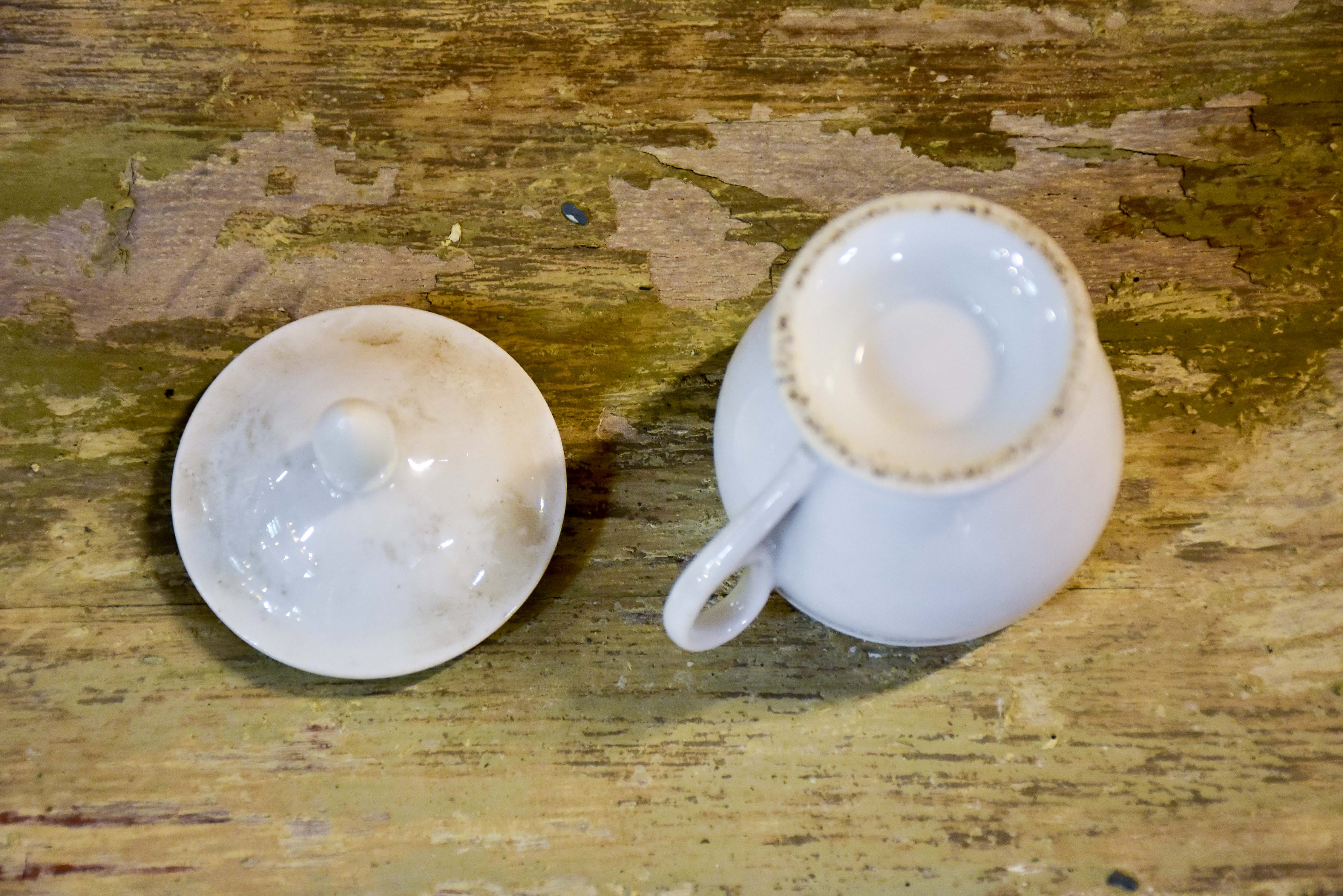 Antique French stoneware - cream pots with lids