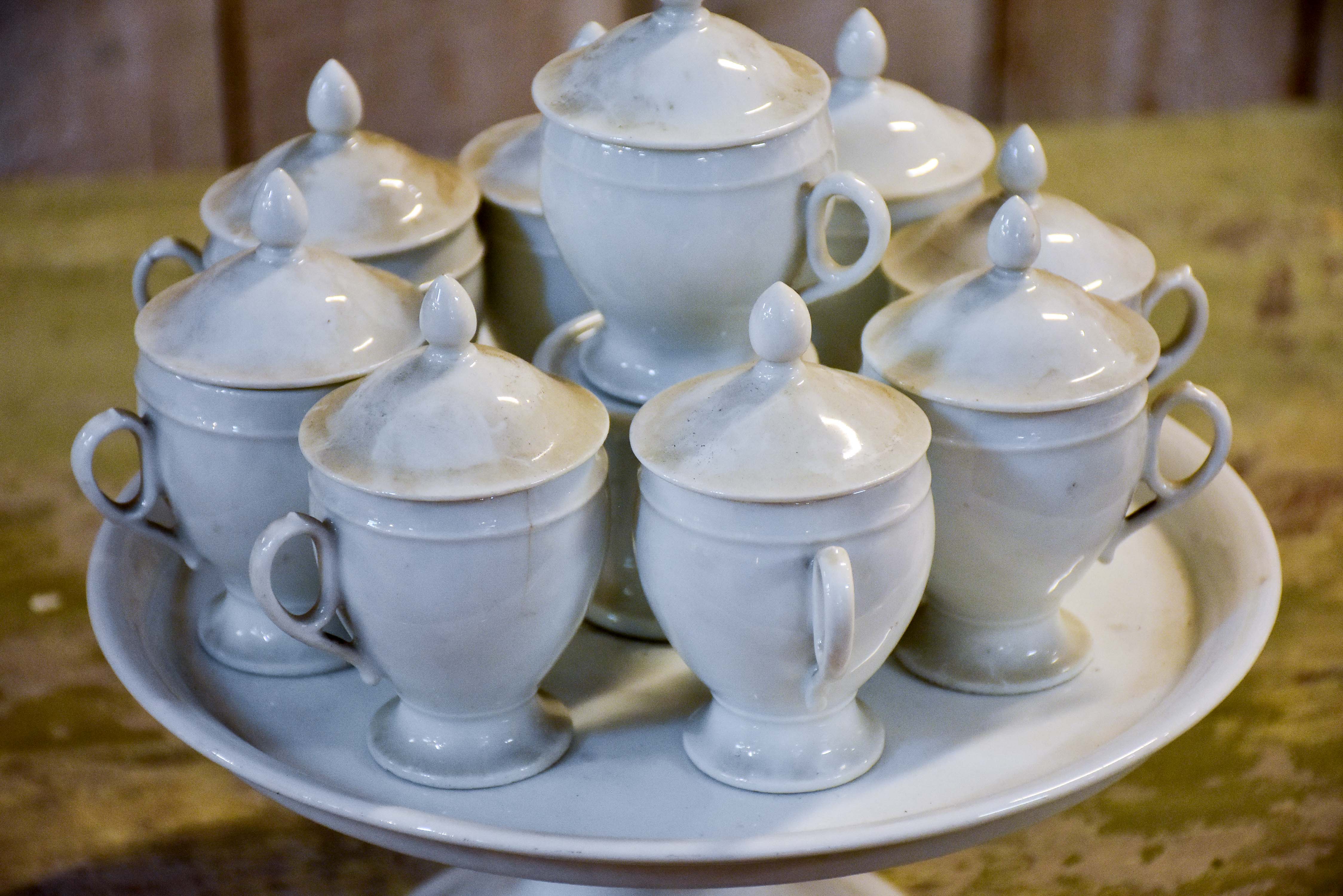 Antique French stoneware - cream pots with lids