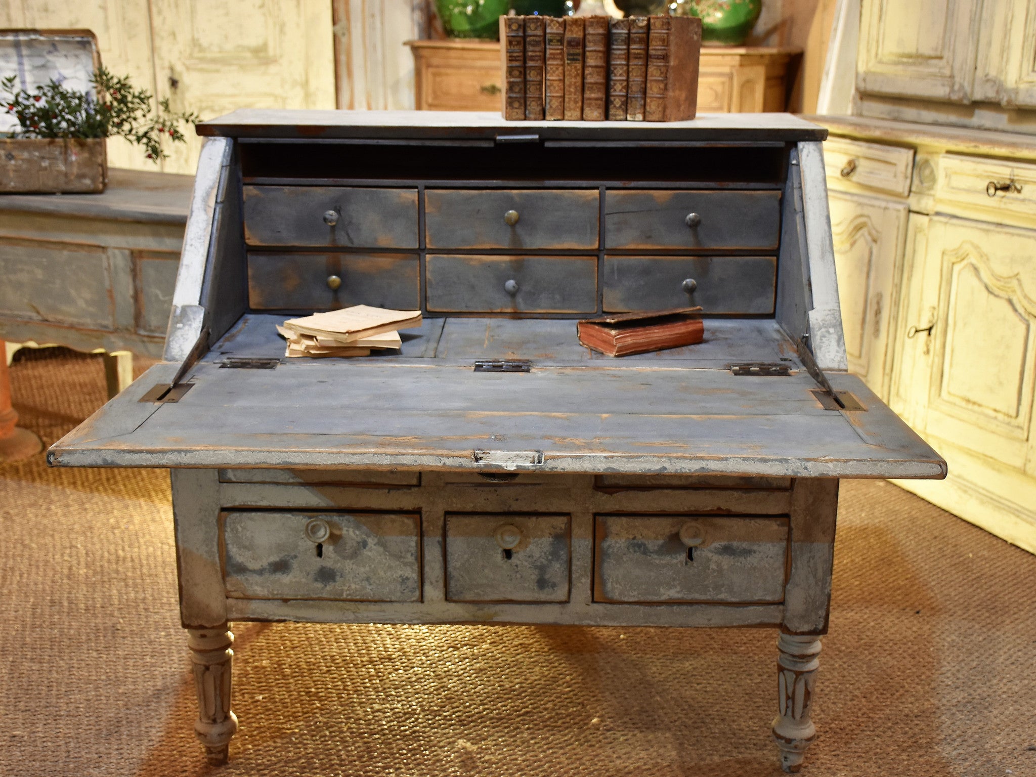 Secretaire, Louis XVI, blue patina, 18th-century