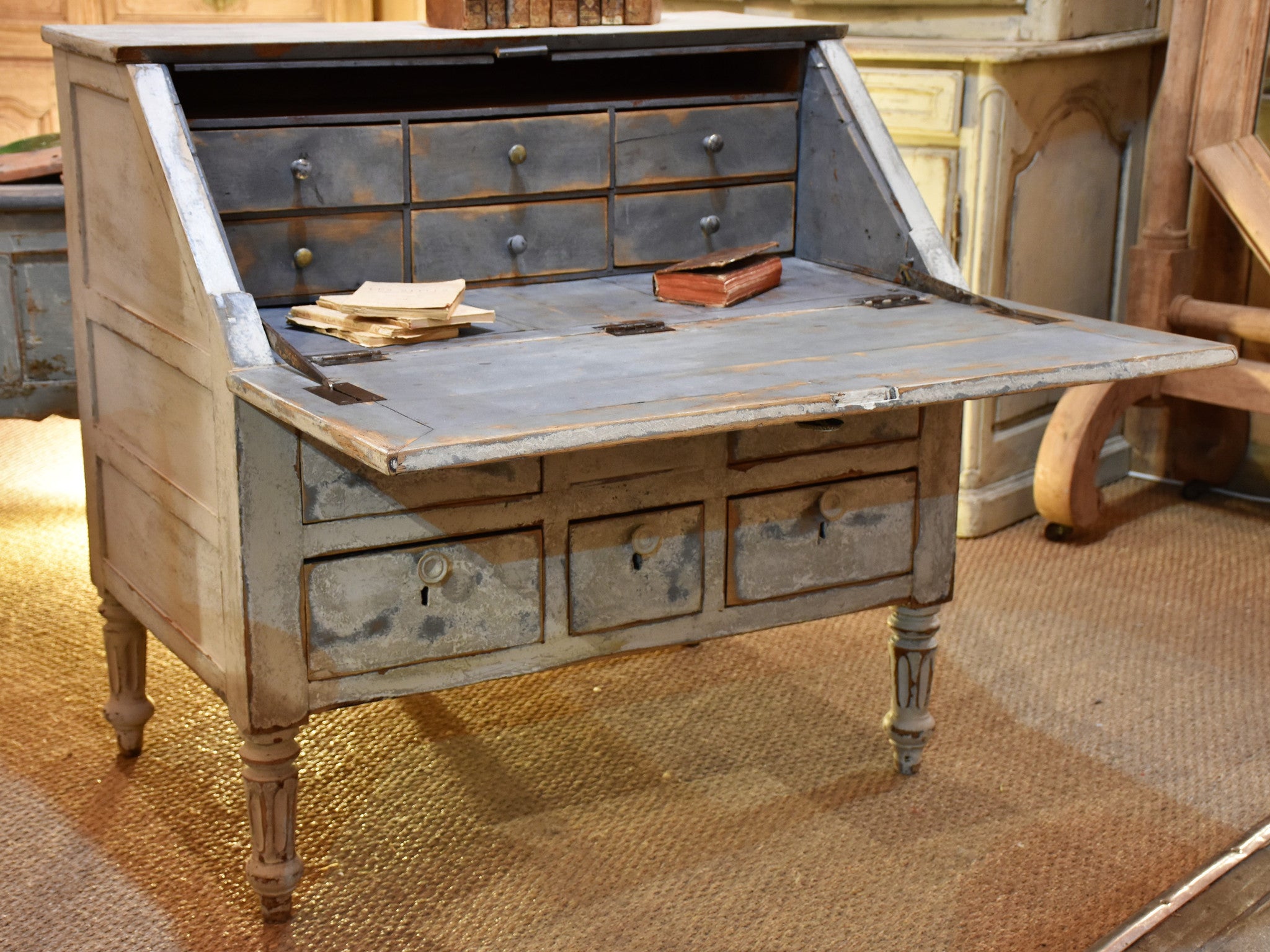 Secretaire, Louis XVI, blue patina, 18th-century