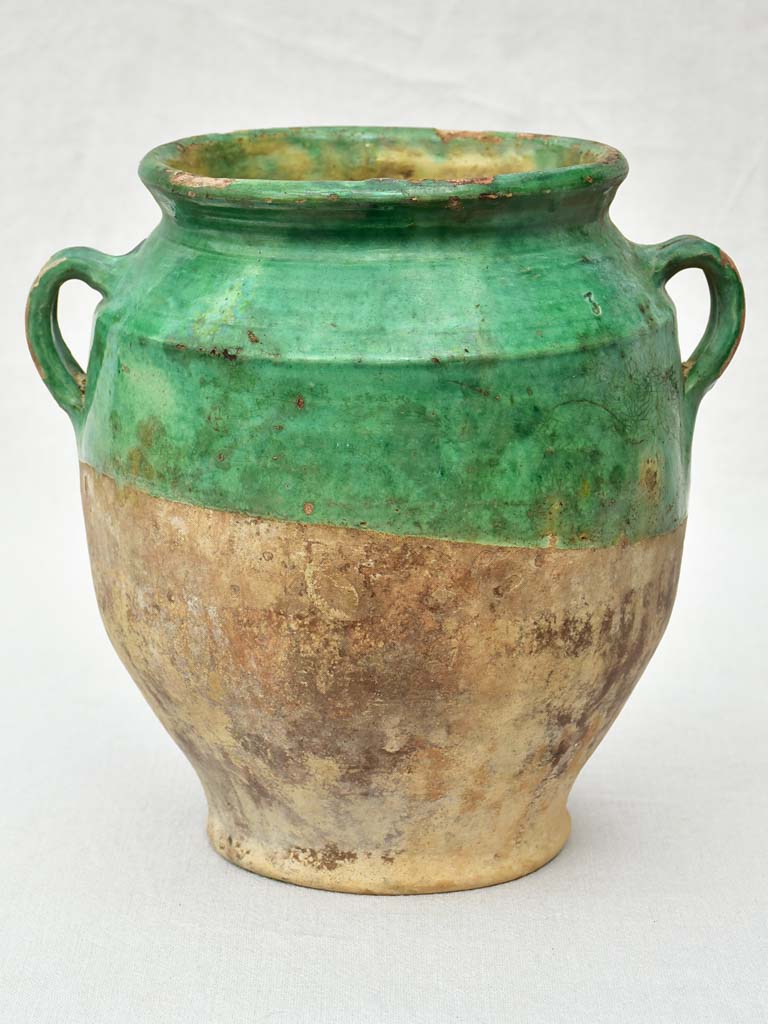 19th Century French confit pot with green glaze 11½"