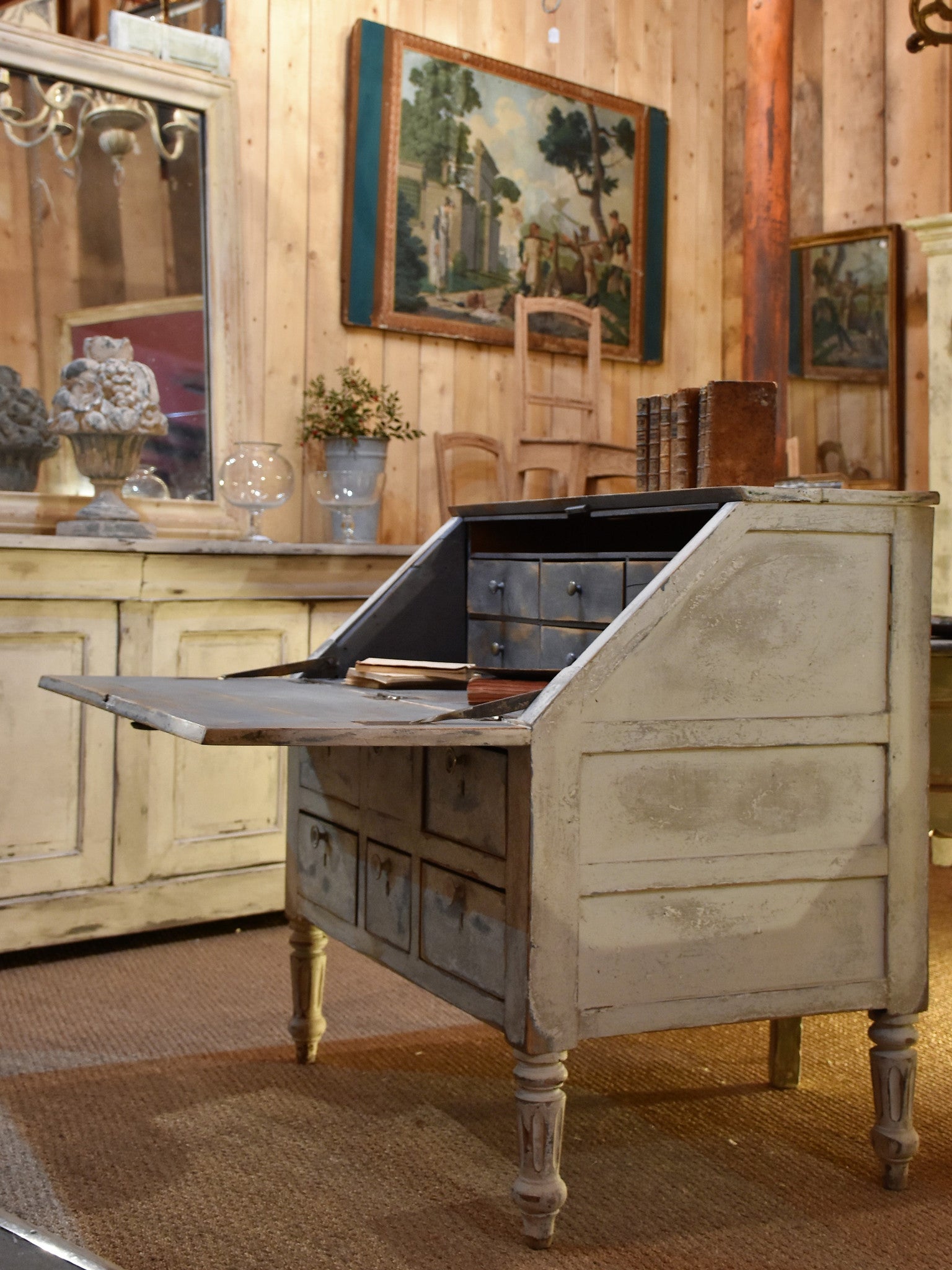 Secretaire, Louis XVI, blue patina, 18th-century