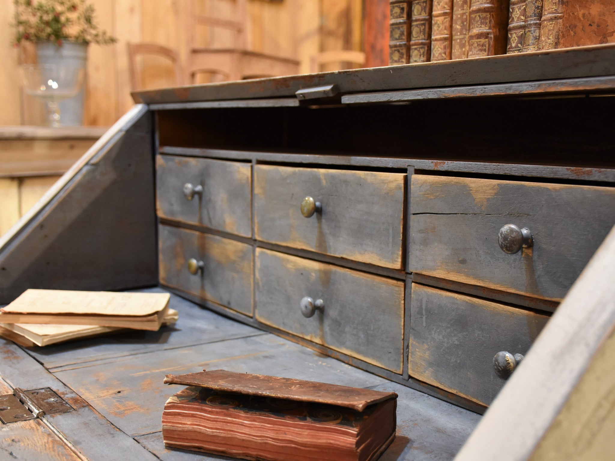 Secretaire, Louis XVI, blue patina, 18th-century