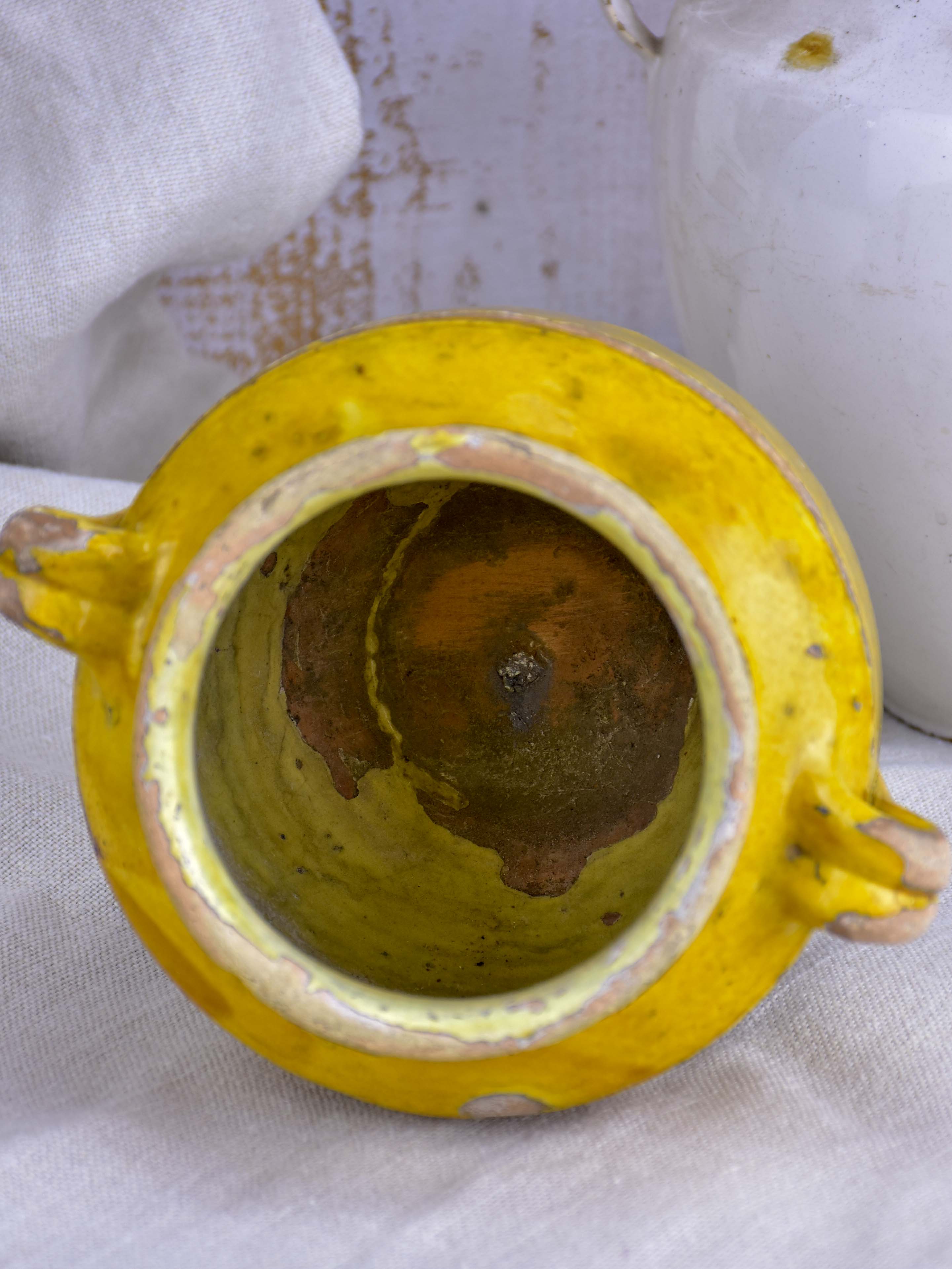 Small 19th Century French confit pot with orange glaze