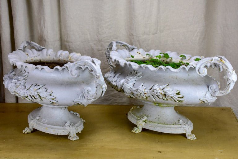 Large pair of Napoleon III cast iron garden planters