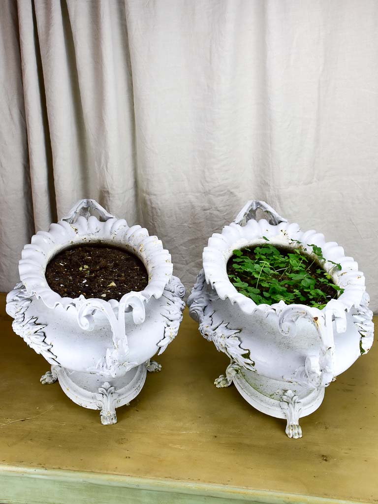 Large pair of Napoleon III cast iron garden planters