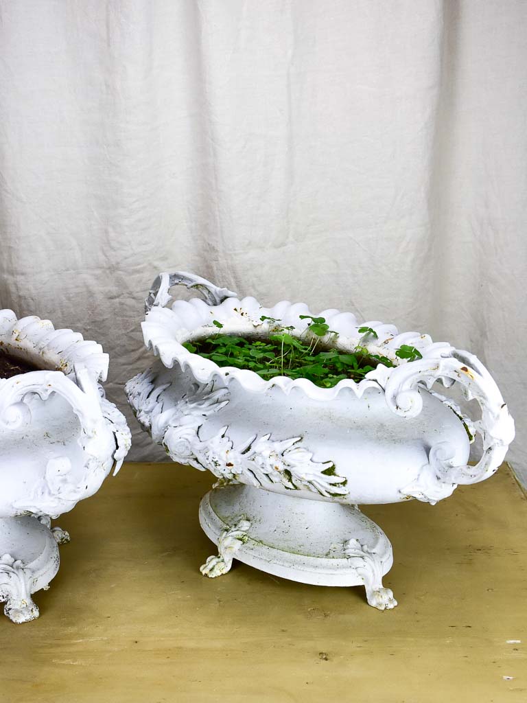 Large pair of Napoleon III cast iron garden planters