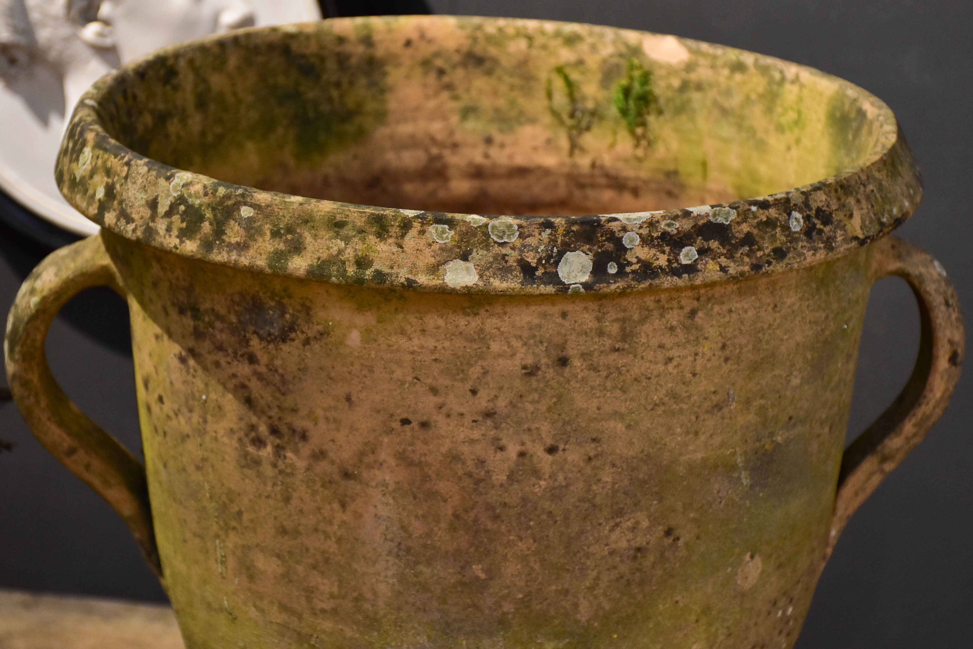 Vintage French terracotta garden planter with two handles