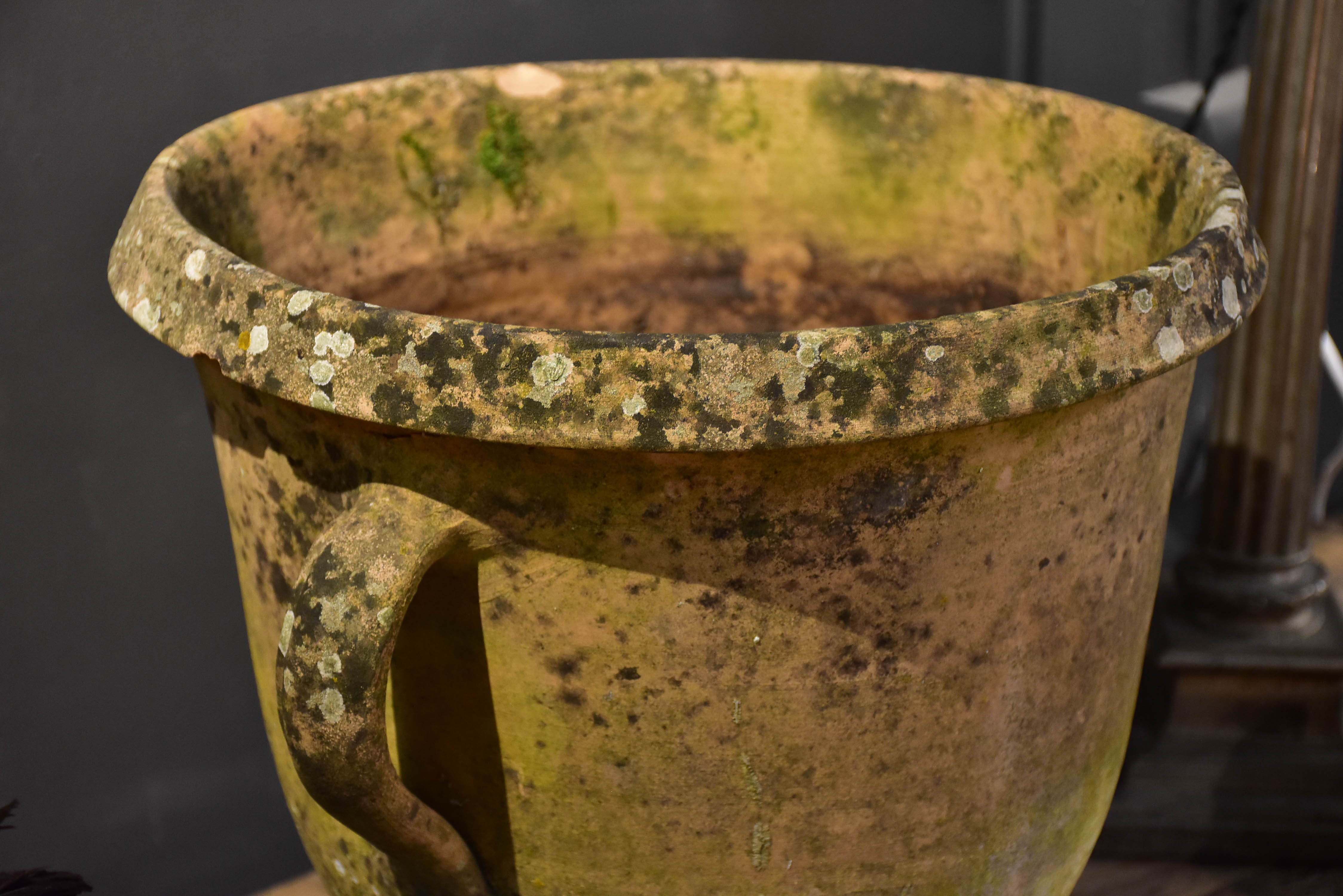 Vintage French terracotta garden planter with two handles