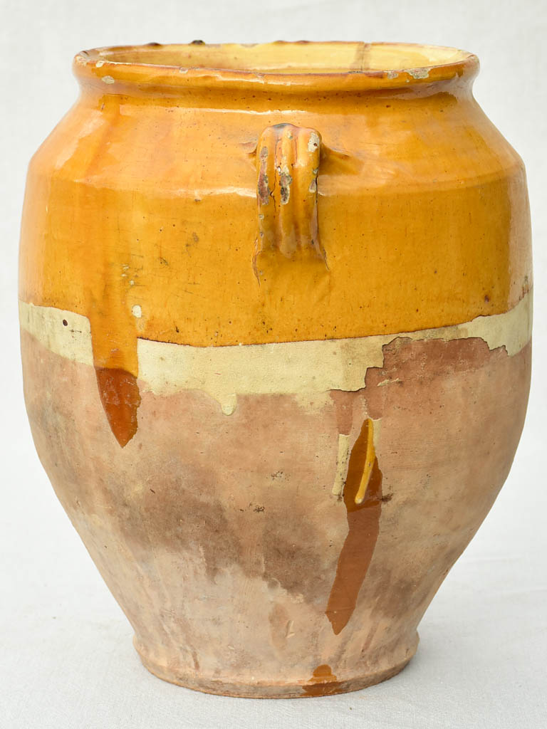 Very large antique French confit pot with yellow / orange glaze 14½"