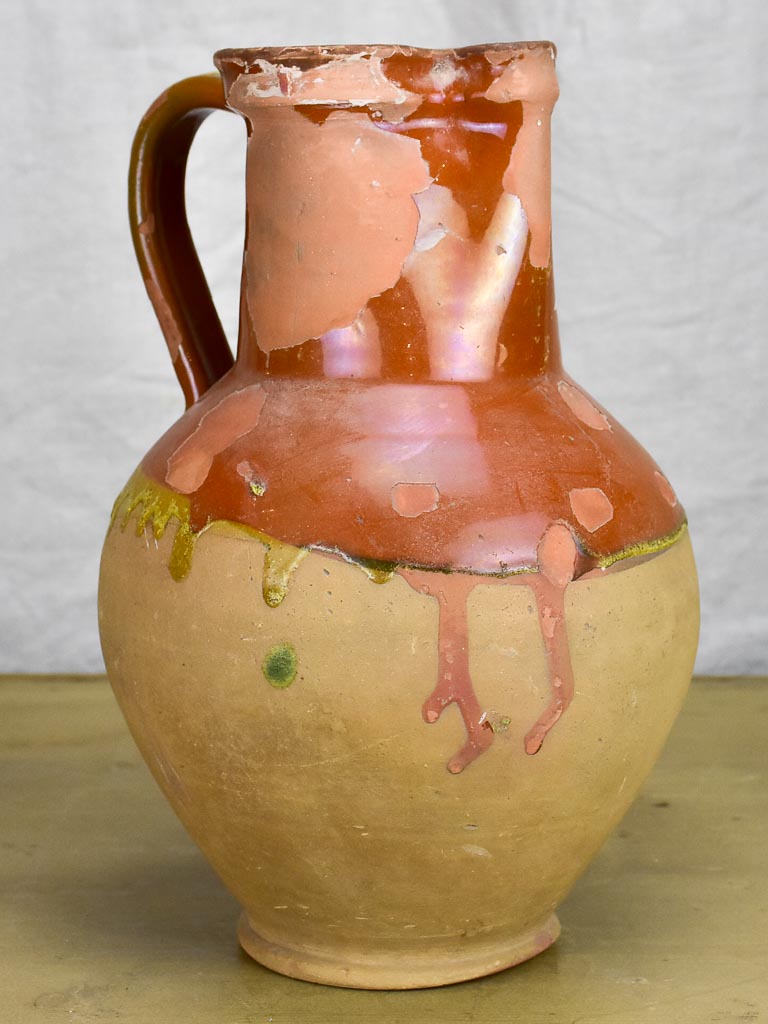 Rustic antique French clay water pitcher