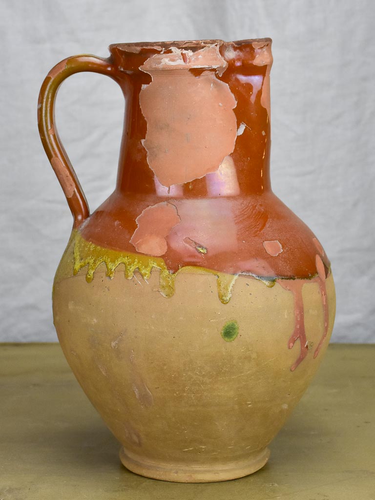 Rustic antique French clay water pitcher