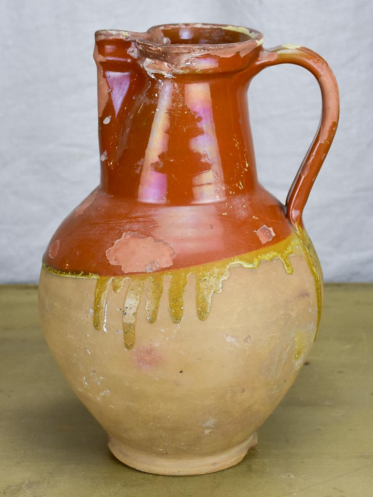 Rustic antique French clay water pitcher