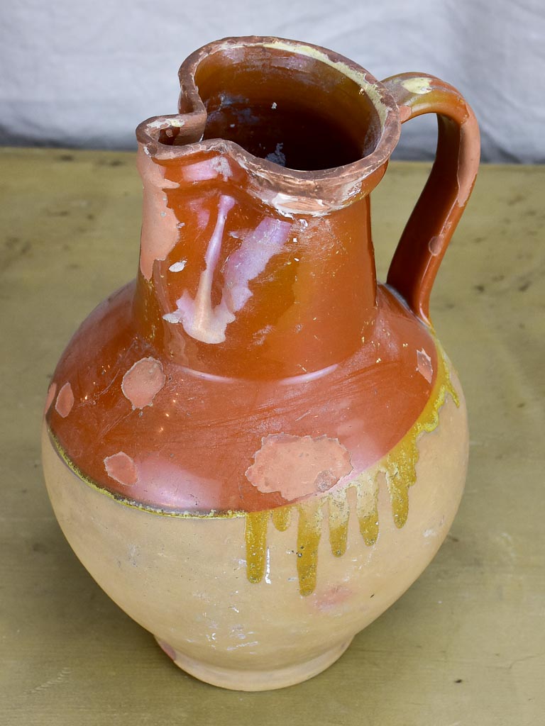 Rustic antique French clay water pitcher