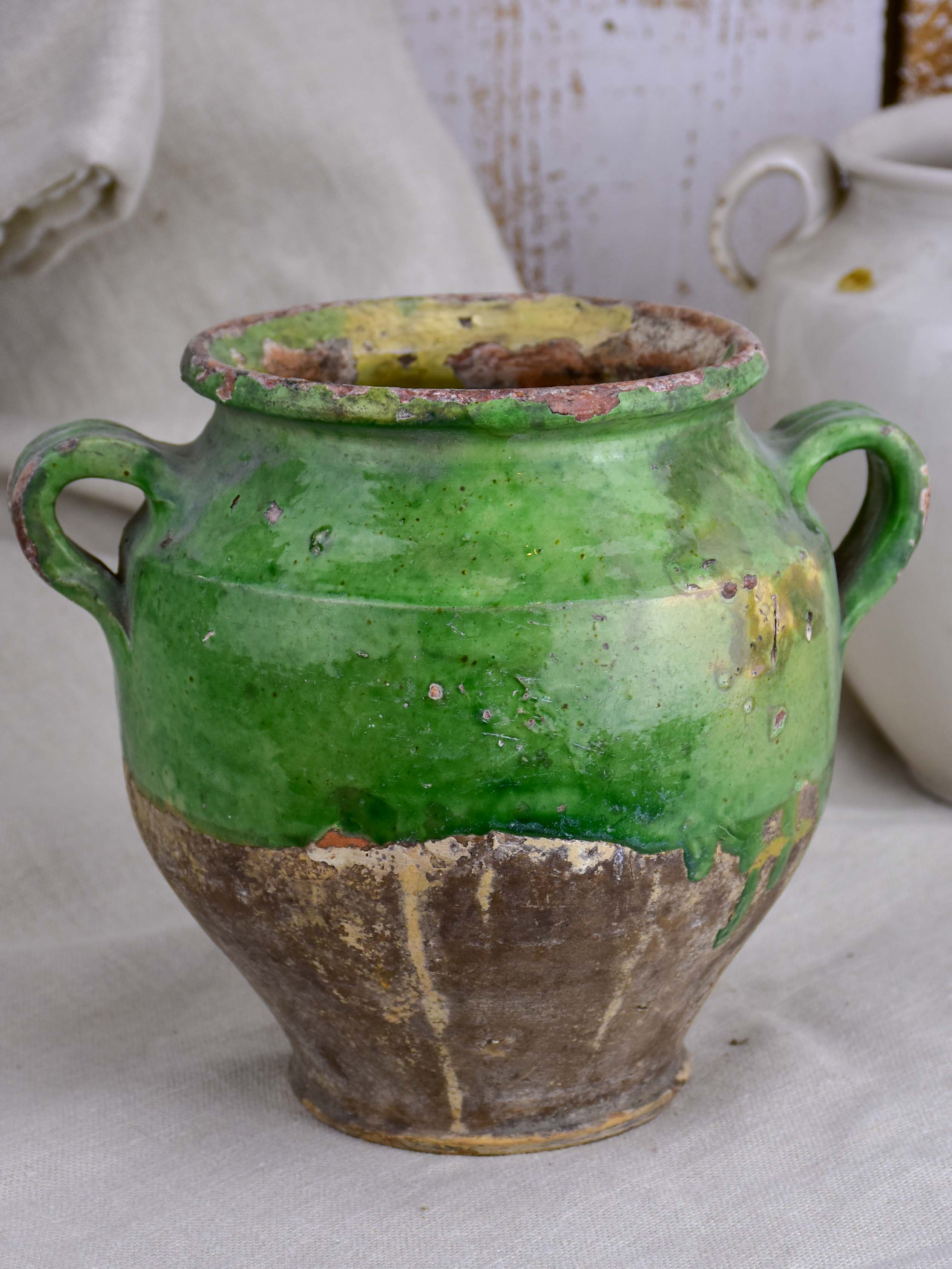 19th Century French confit pot with green glaze