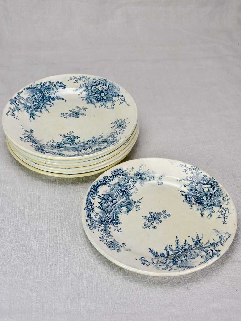 Set of eight blue and white ironstone plates from the early 20th century