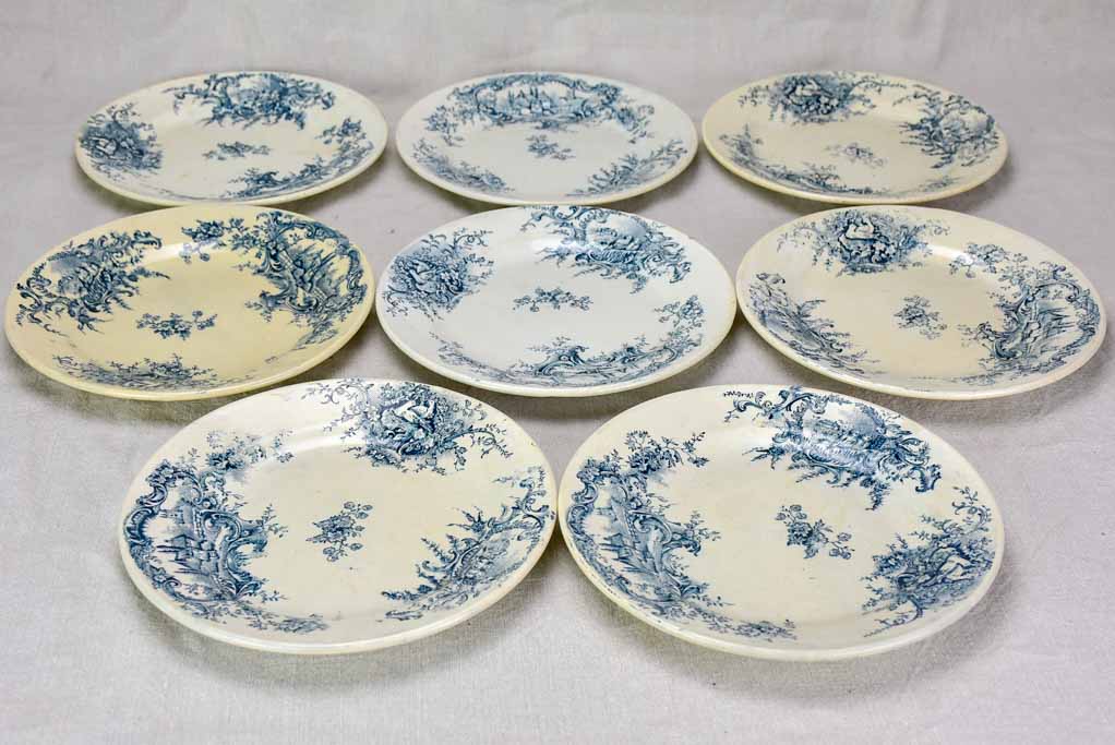 Set of eight blue and white ironstone plates from the early 20th century