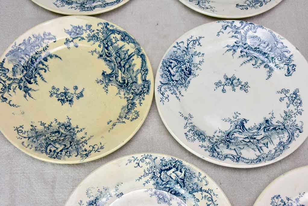 Set of eight blue and white ironstone plates from the early 20th century