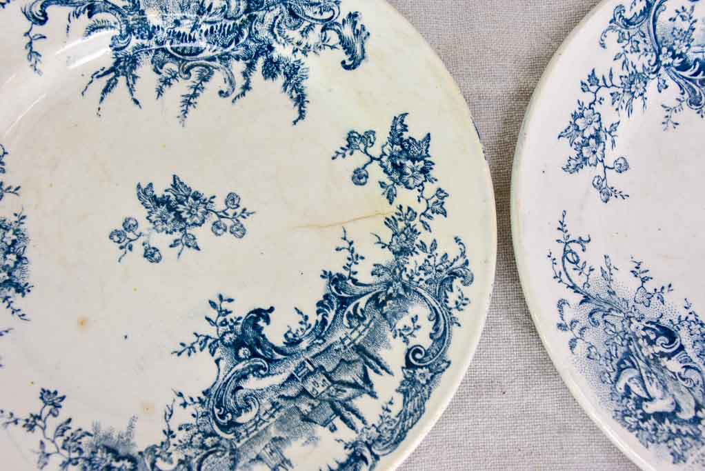 Set of eight blue and white ironstone plates from the early 20th century