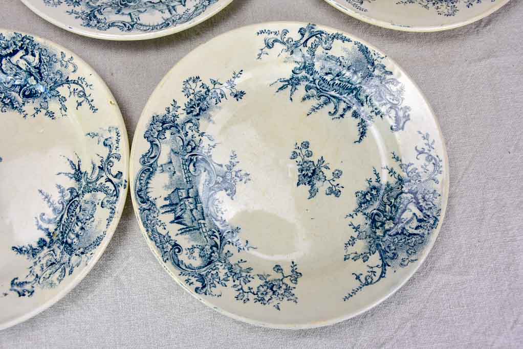 Set of eight blue and white ironstone plates from the early 20th century