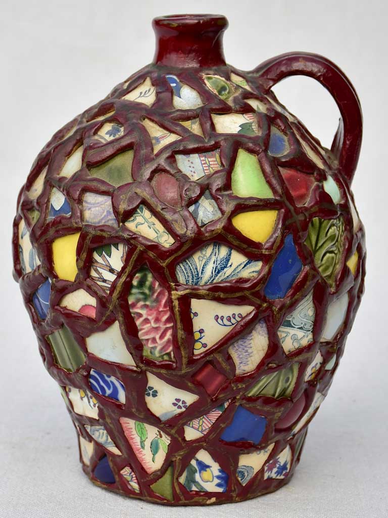 Mid-century Picassiette vase / pitcher mosaic 10¼"