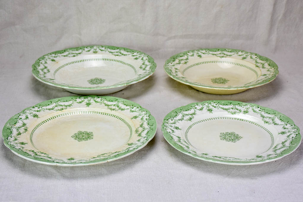 Antique English serving bowls and plates - 'Como' green