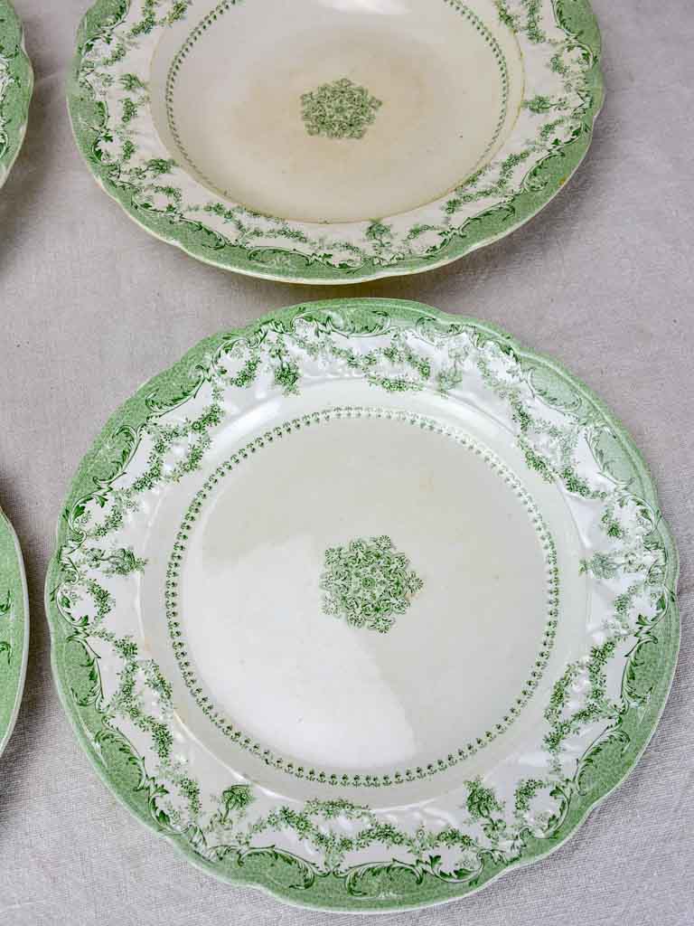 Antique English serving bowls and plates - 'Como' green