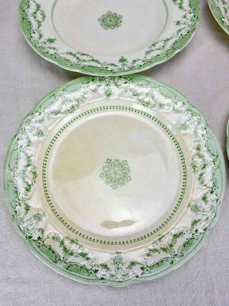 Antique English serving bowls and plates - 'Como' green