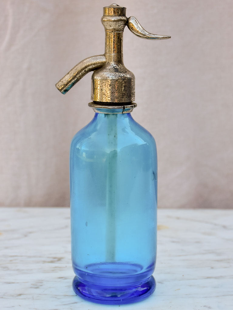 Antique French demi-seltzer bottle - blue 9½"