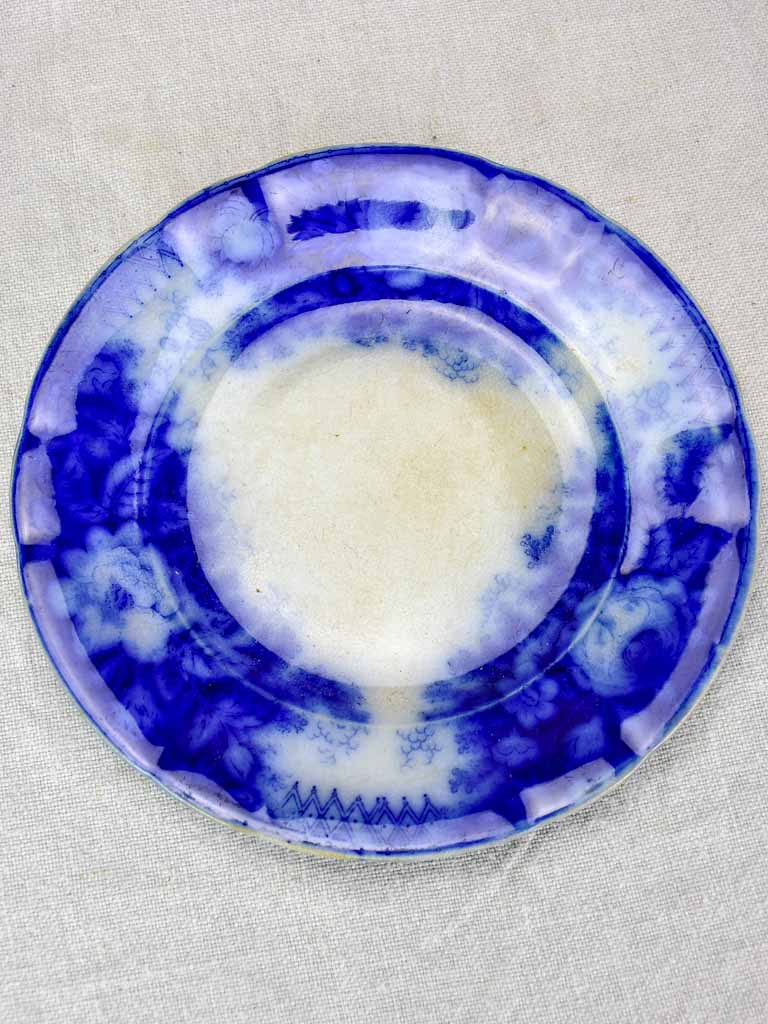 6 antique French plates with deep blue flowers -  'Jardiniere' pattern