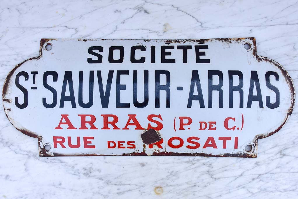 Antique French enamel sign from a factory - St Sauveur Arras