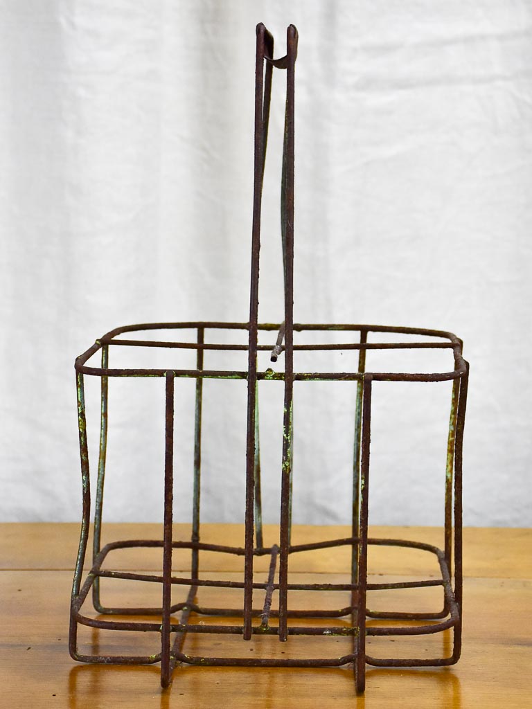 Antique French bottle carrier - iron