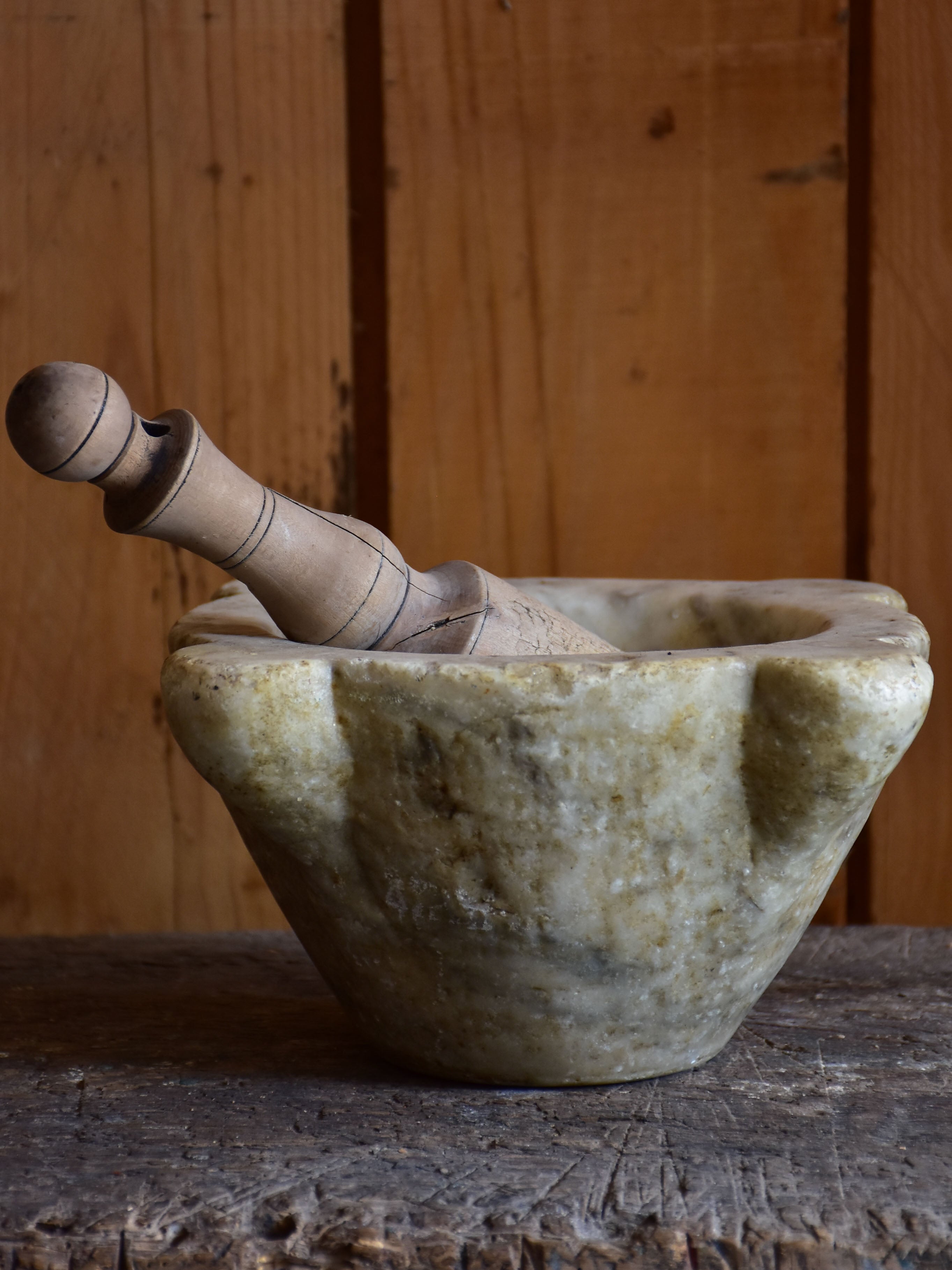 Antique French marble mortar and pestle