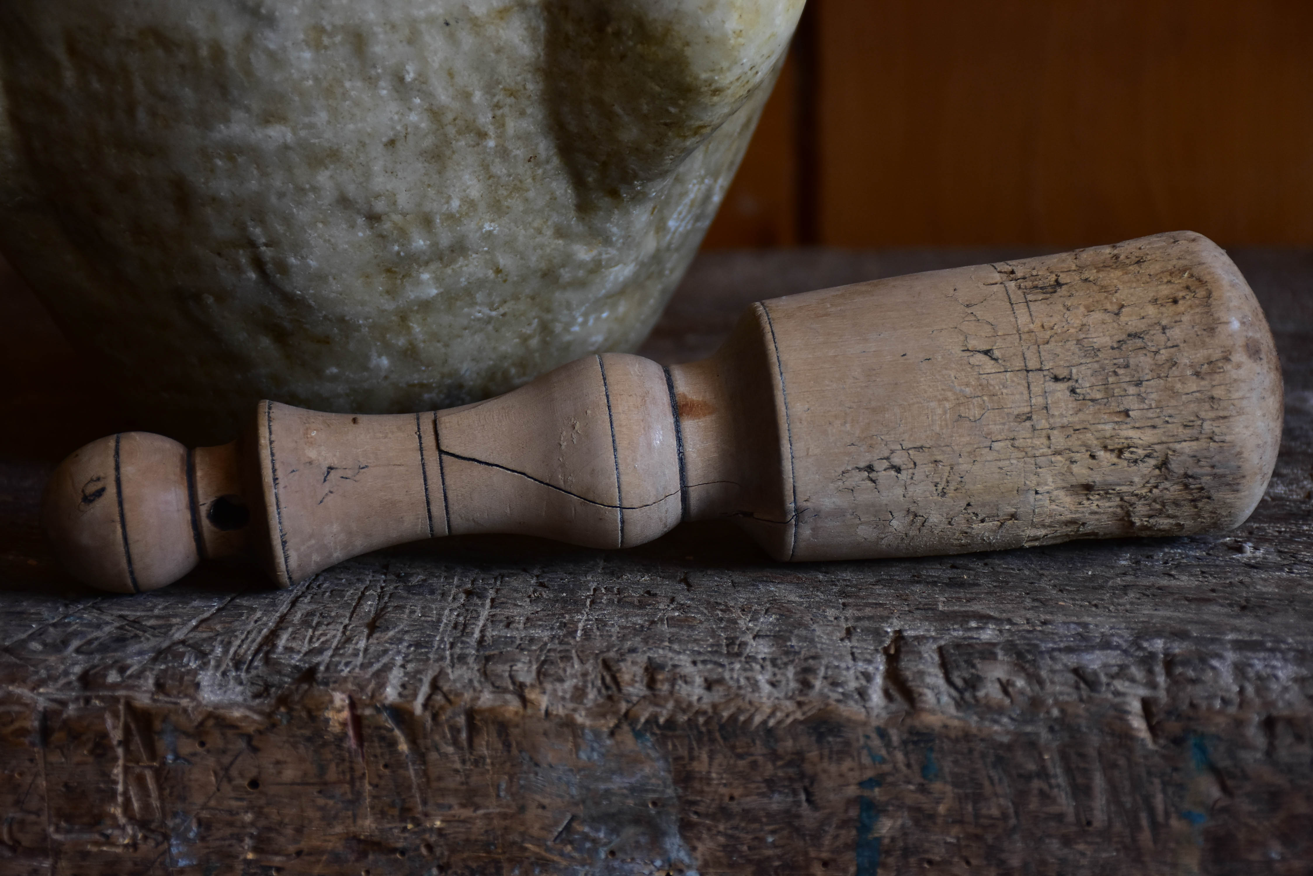 Antique French marble mortar and pestle 10¼”