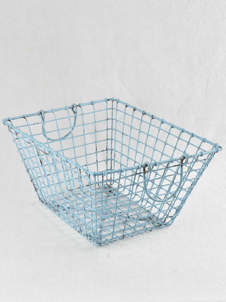 Vintage French Oyster Basket with blue patina 20"