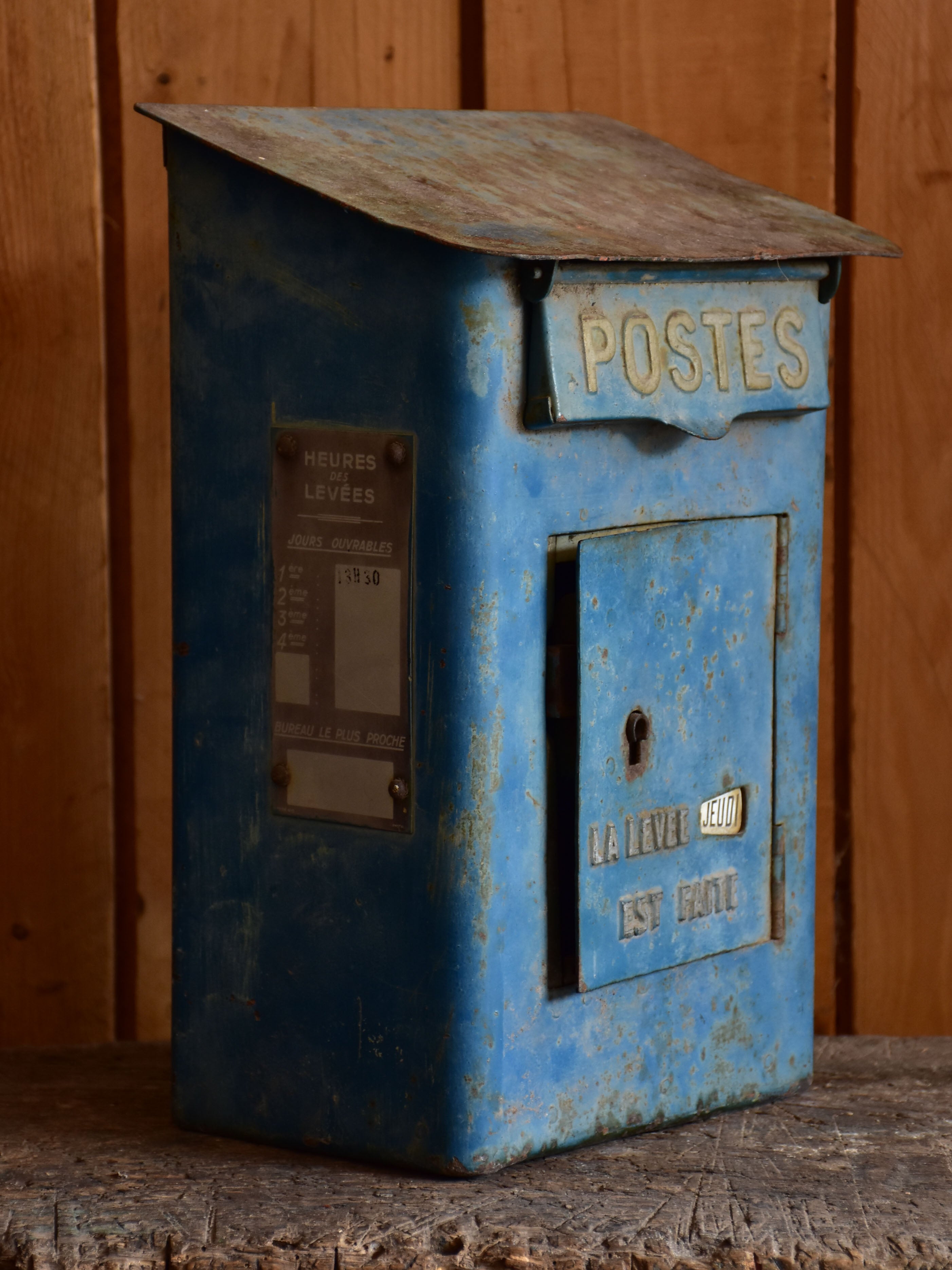 Antique French letter box with blue patina