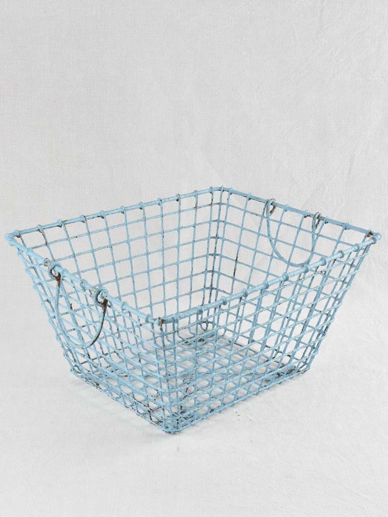 Vintage French Oyster Basket with blue patina 20"