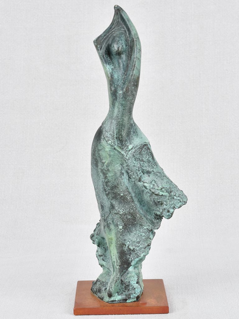 Vintage bronze statue of a dancing lady in a gown 13"